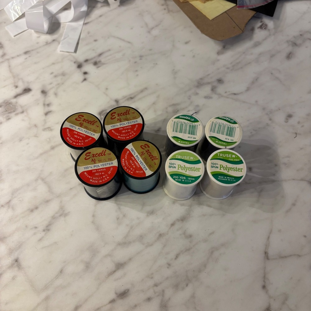 NEW Vintage Sewing Thread Lot 8 Spools Excell A&E Mills Trusew PolyesterNavyTeal